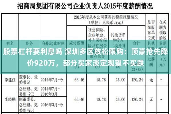 股票杠杆要利息吗 深圳多区放松限购：顶豪抢先降价920万，部分买家淡定观望不买跌